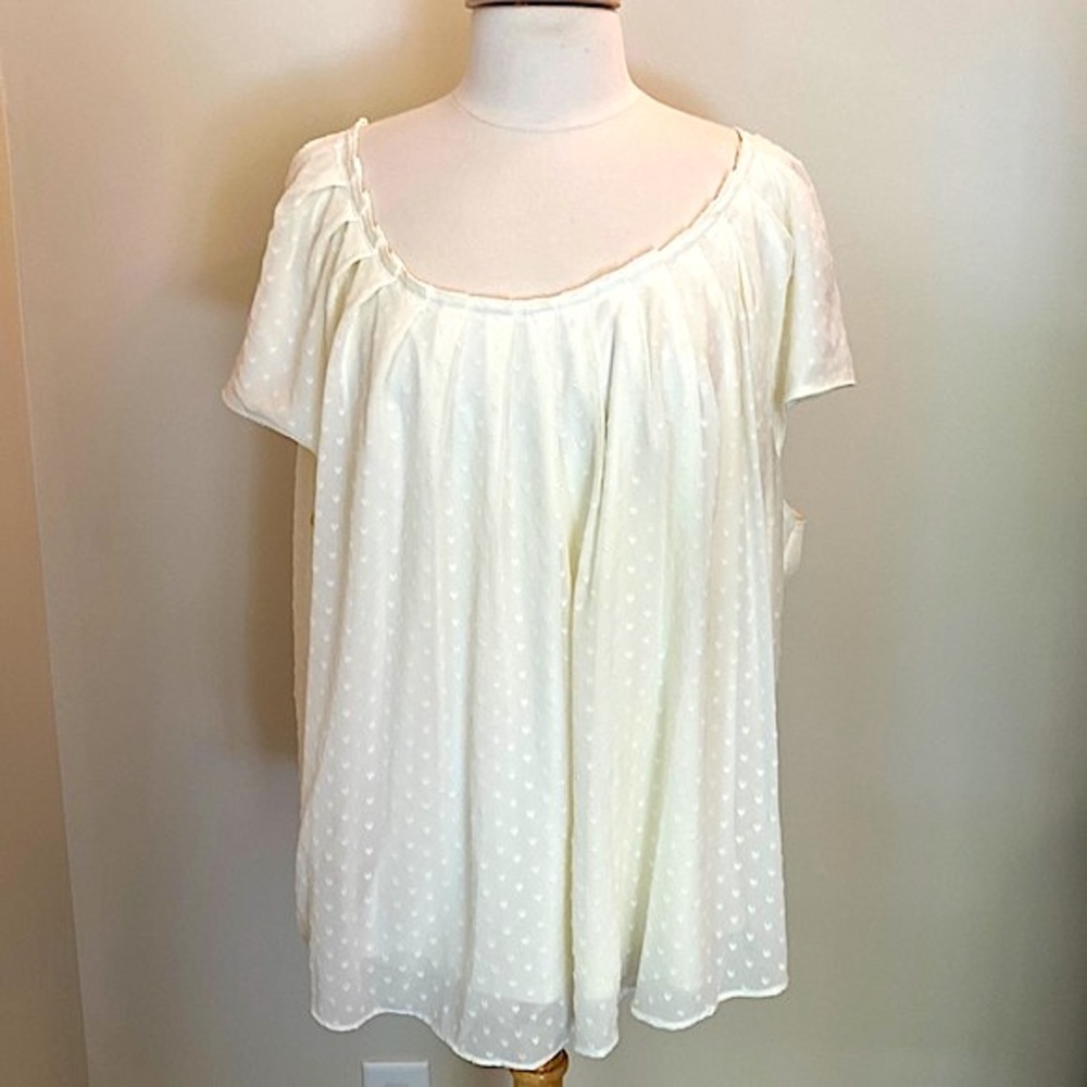 LC Lauren Conrad Cream Polka Dot Top
